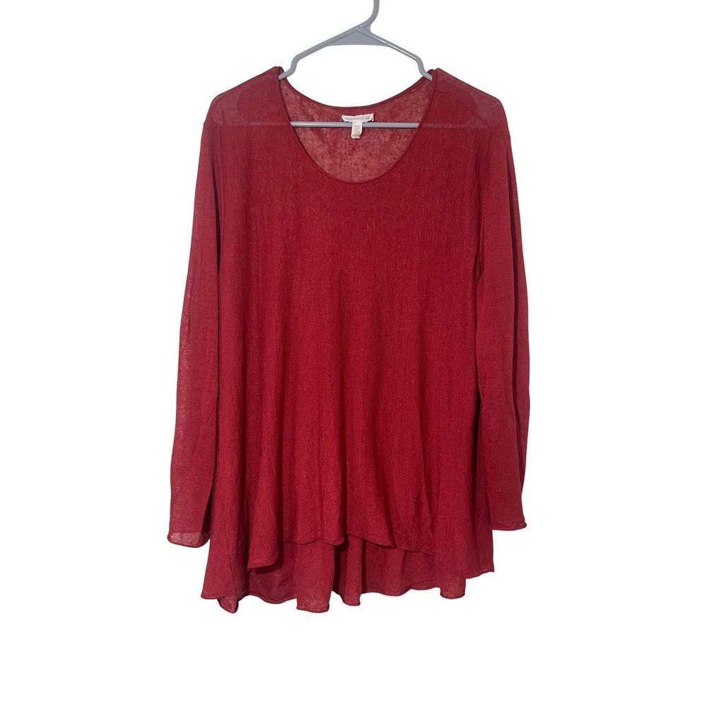 Eileen Fisher Organic Linen Tunic Large Red Scoop Roll Neck Minimalist READ